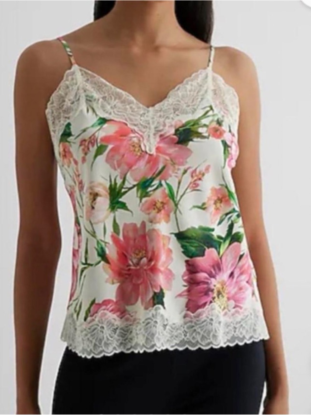 Fifteen Twenty Lace Trim Cami in Ivory with Multicolored Floral Print Size M, L